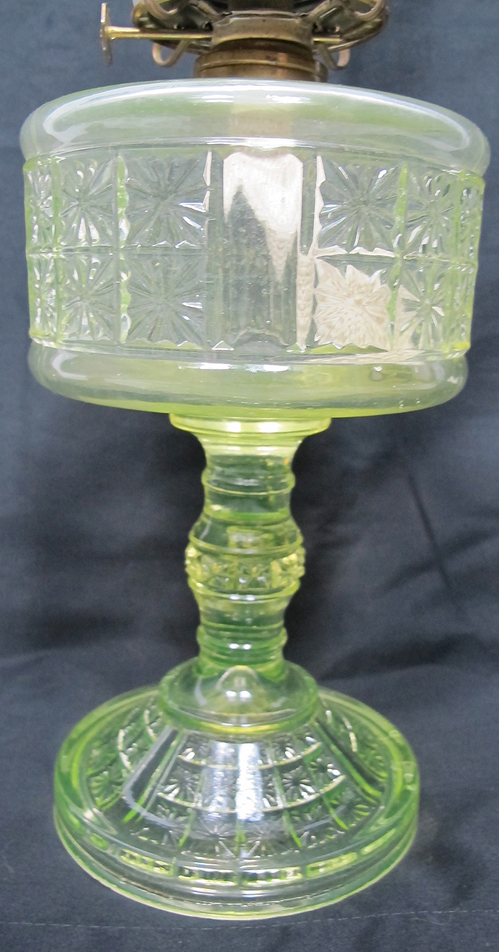 Early EAPG Star Vaseline Uranium Glass Oil Lamp Fluoresces Green P&A