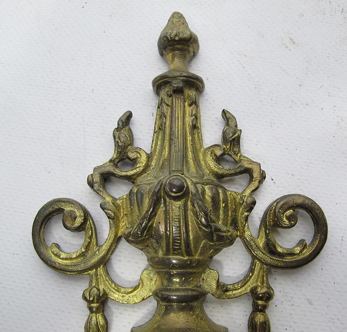 Antique Art Nouveau Ornate Cast Brass Candelabra Wall Sconce Verdigris
