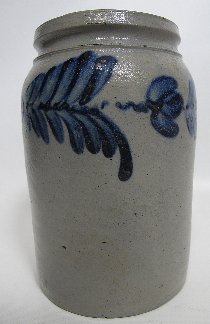 Excellent Antique 19th Century 1G Cobalt Blue Decorated Stoneware Crock