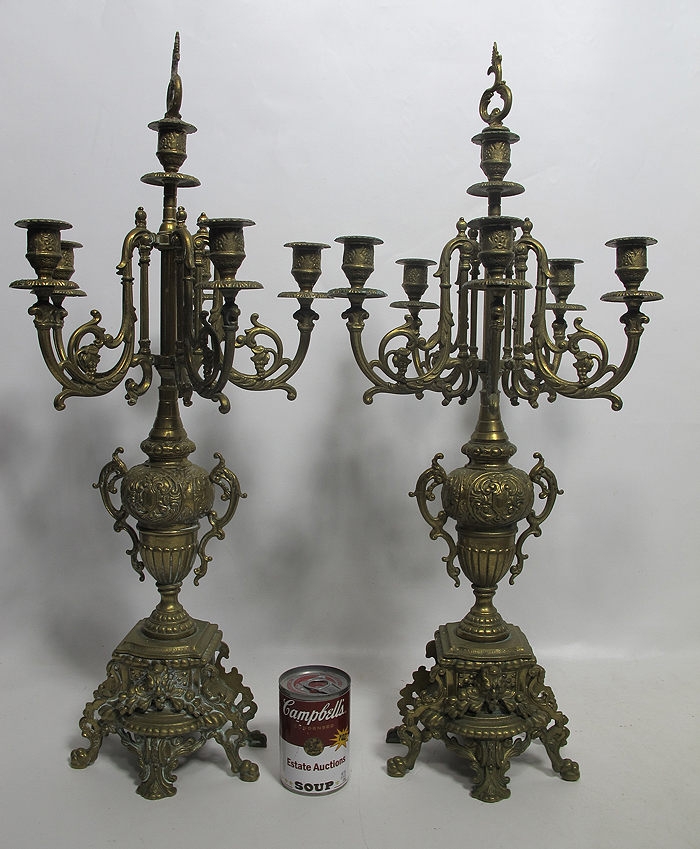 Vintage Imperal Italian 5 Branch Brass Candelabra Renaissance Garniture