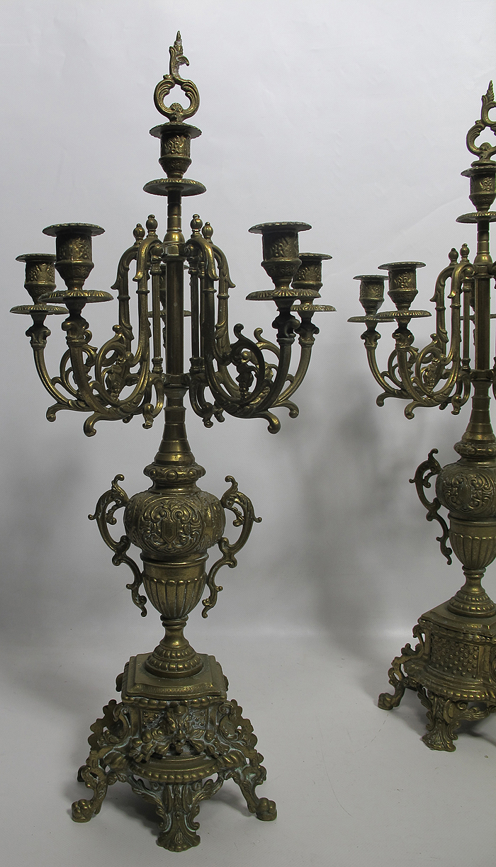 Vintage Imperal Italian 5 Branch Brass Candelabra Renaissance Garniture